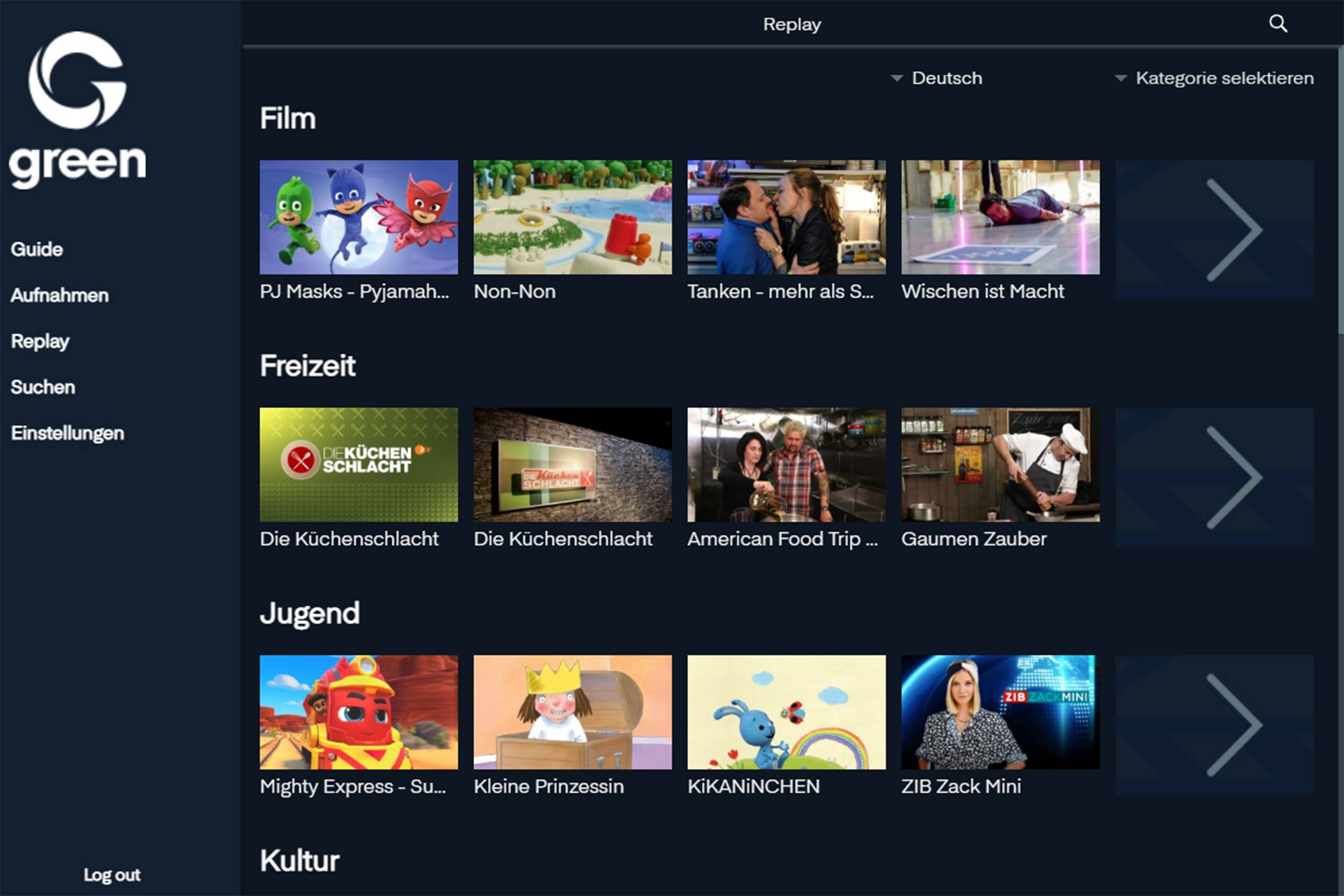 Screenshot of the replay function of the TV subscription