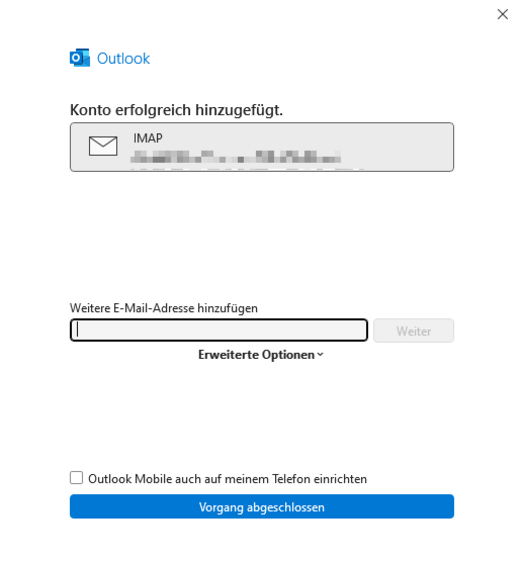 Outlook - Vorgang abgeschlossen