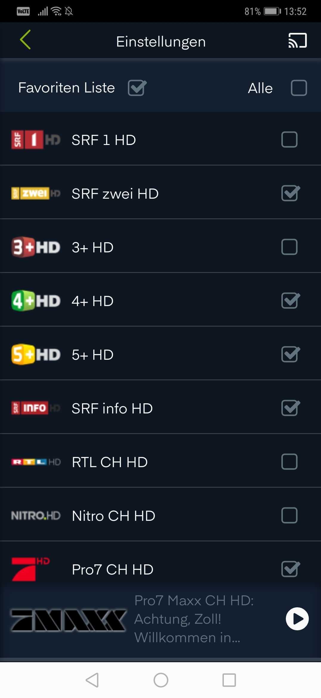 GreenTV Einstellungen