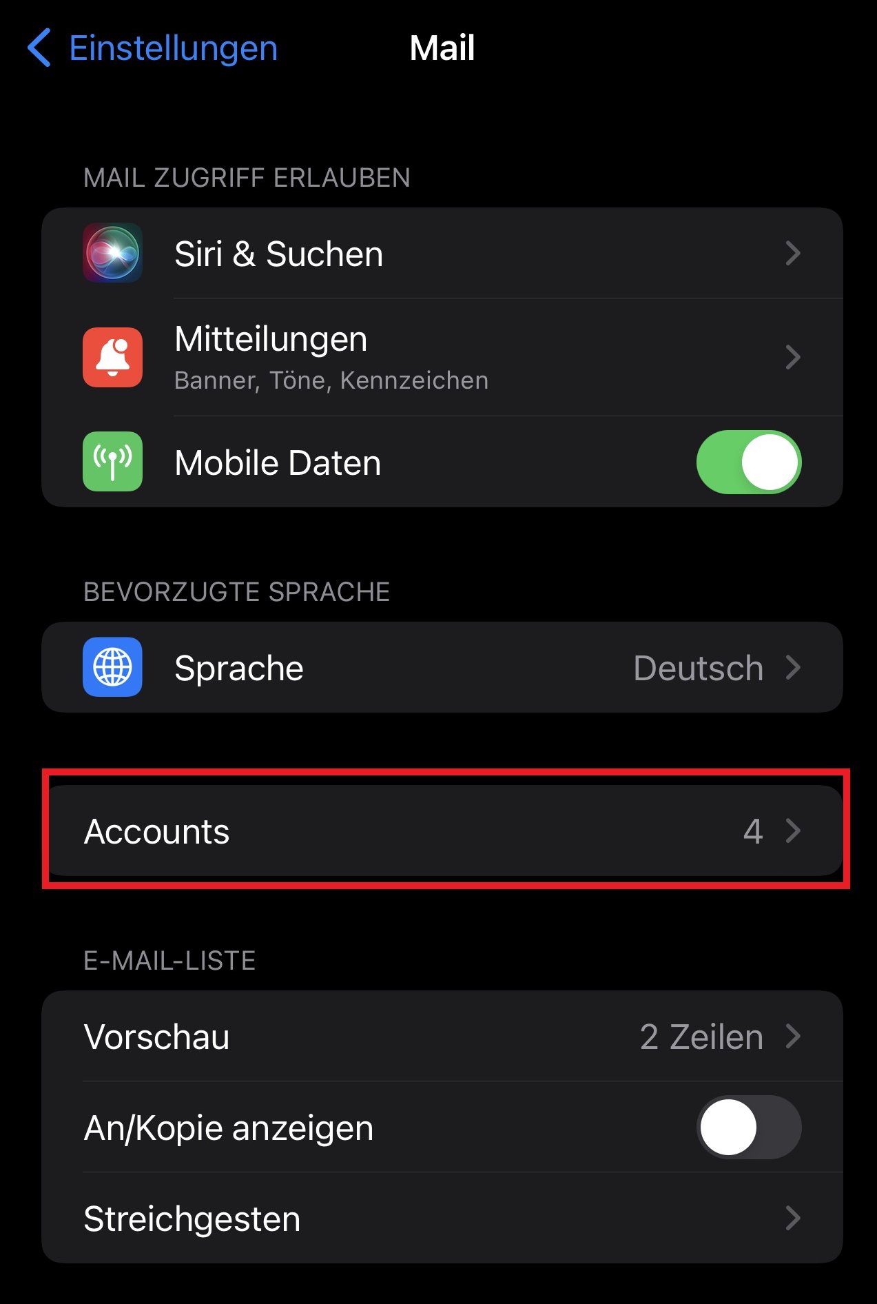 iOS Einstellungen