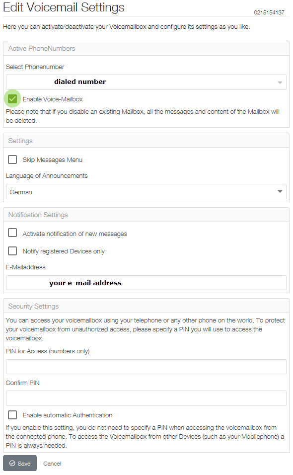  Edit Voicemail Settings