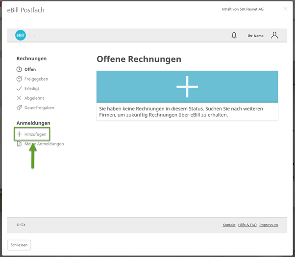 e-Bill Postfach (offene Rechnungen)