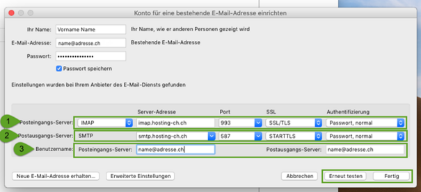 Konto für eine bestehende E-Mailadresse hinzufügen