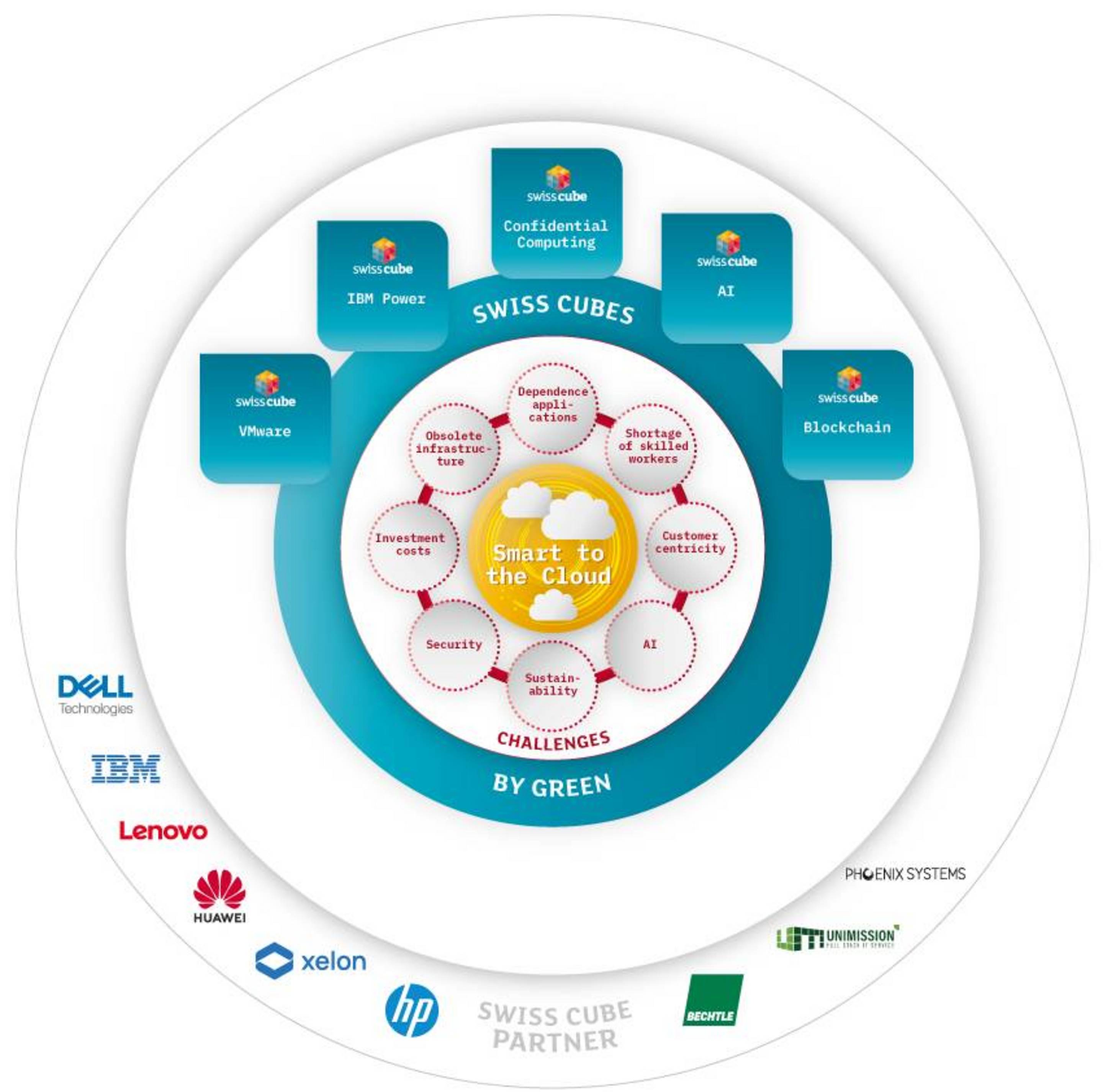 Graphic: Circle with Swiss Cubes, partners and challenges