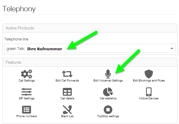 Ihre Rufnummern / Edit Voicemail Settings