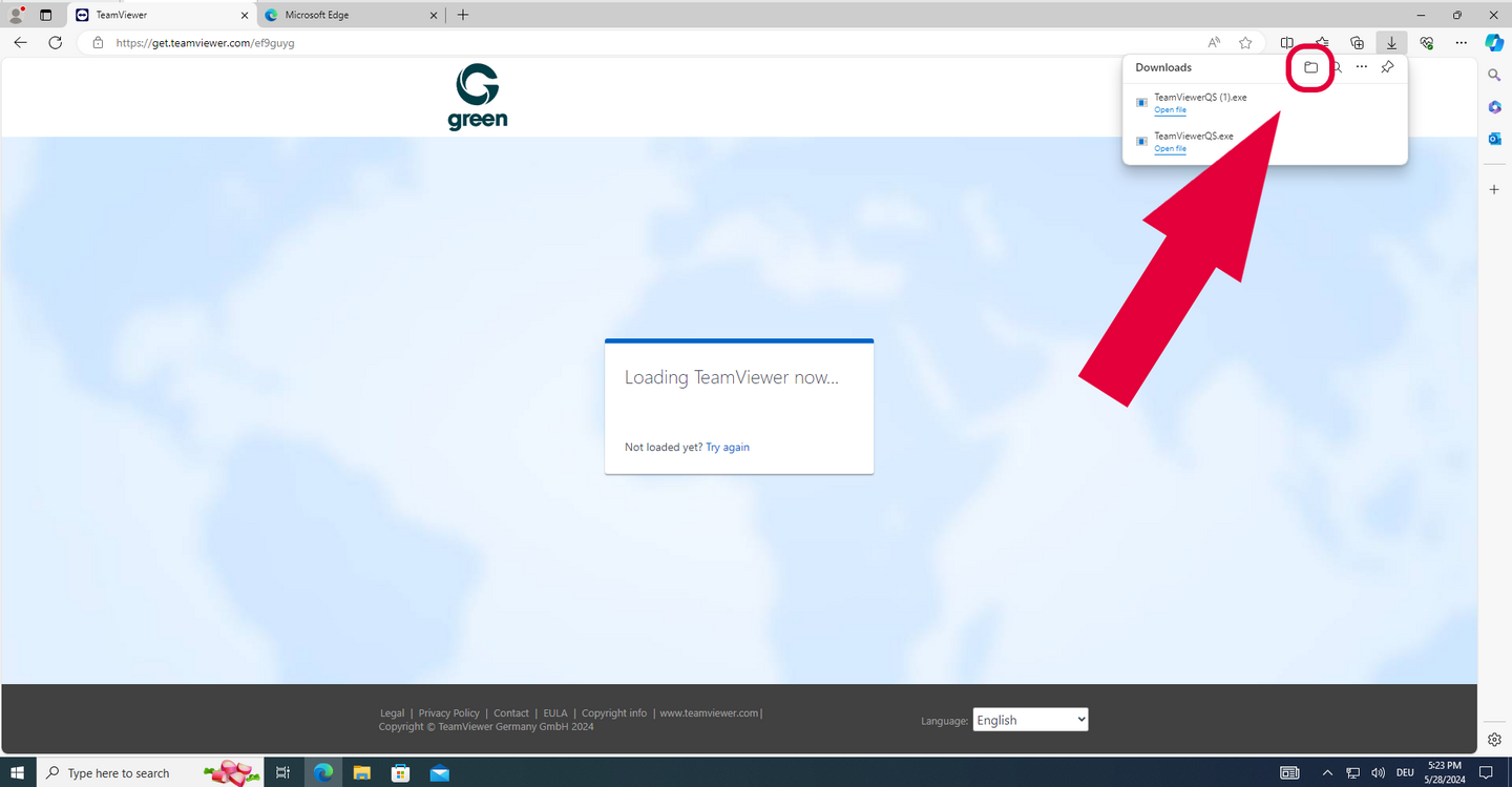 Teamviewer - Download Seite (Green) - Downloads Ordner Icon anklicken