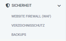 Web & Mail Control Panel - Sicherheit Menü Optionen