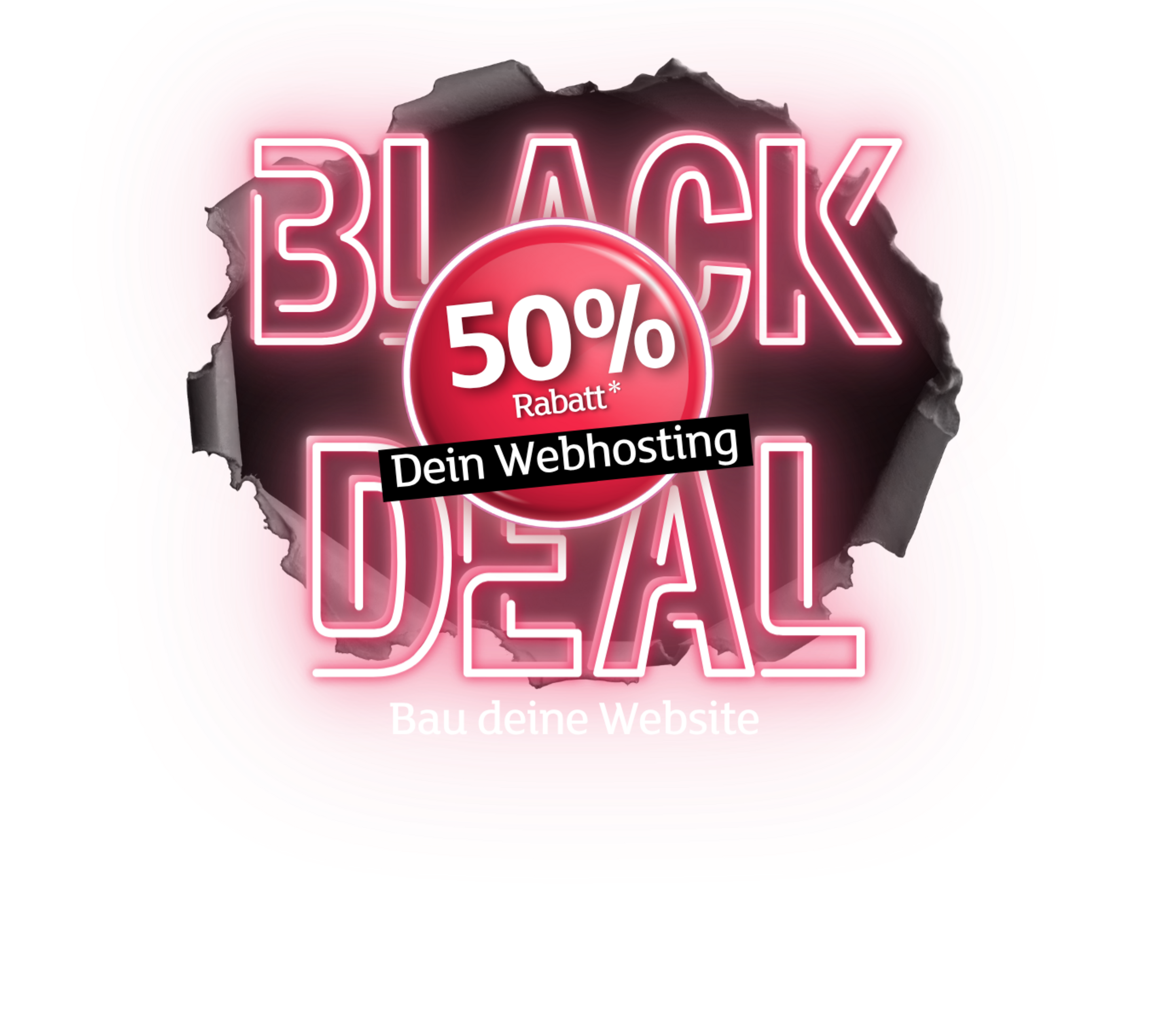 Freigestelltes Black Weeks Promo Deal Logo mit 50 Prozent Rabatt auf zuverlässiges Webhosting