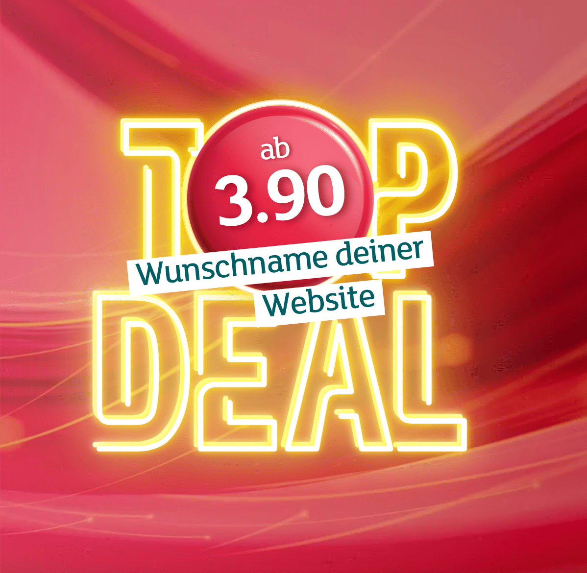 Grafik "Top Deal": Domain-Wunschname für deine Website ab 3.90 Franken registrieren.