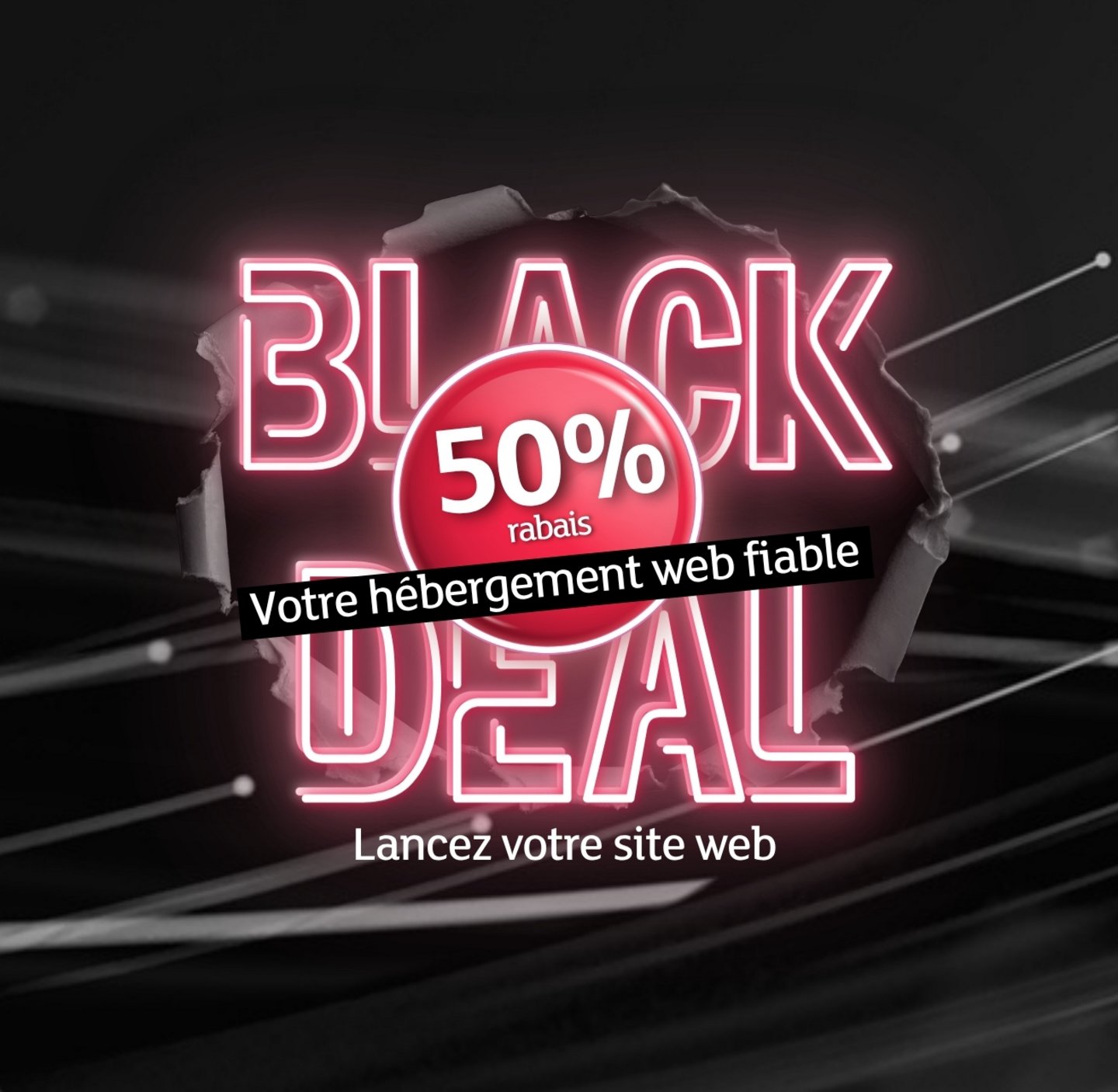 Französischer Black Weeks Promo Deal mit 50 Prozent Rabatt auf zuverlässiges Webhosting (hébergement web)
