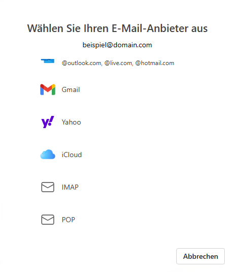 Outlook (New) - Anbieter auswählen