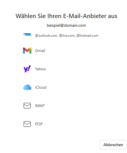 Outlook (New) - Anbieter auswählen