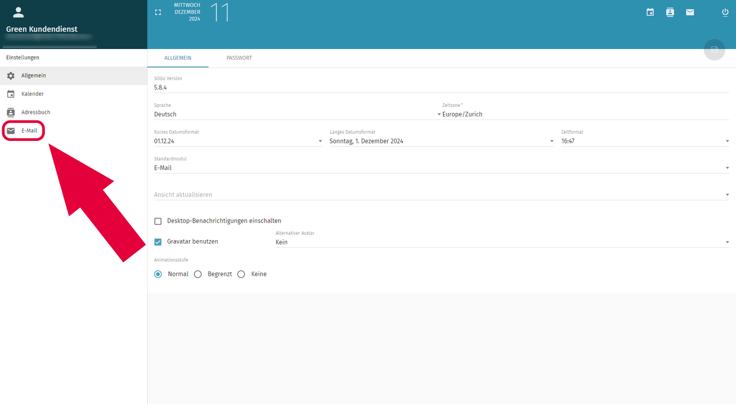 Webmail - Einstellungen - E-Mail