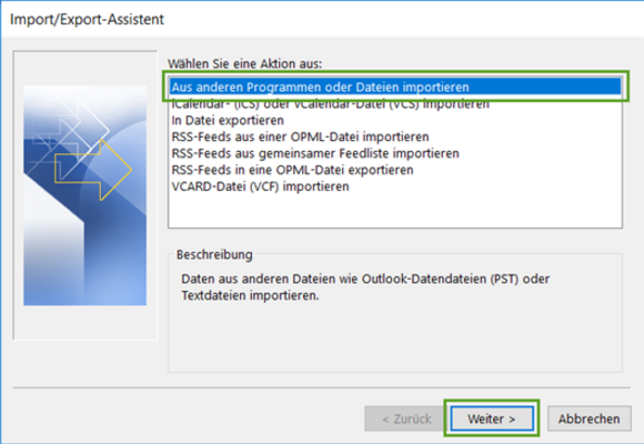 Aus anderen Programmen oder Dateien importieren
