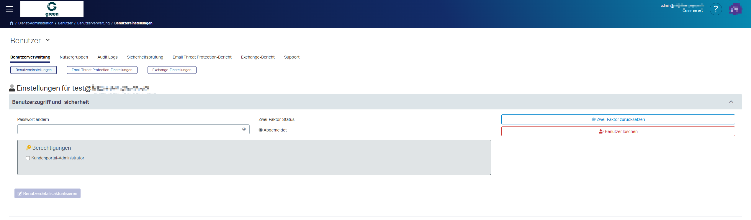 Edgepilot Verwaltungsportal - Benutzereinstellungen - Passwort ändern