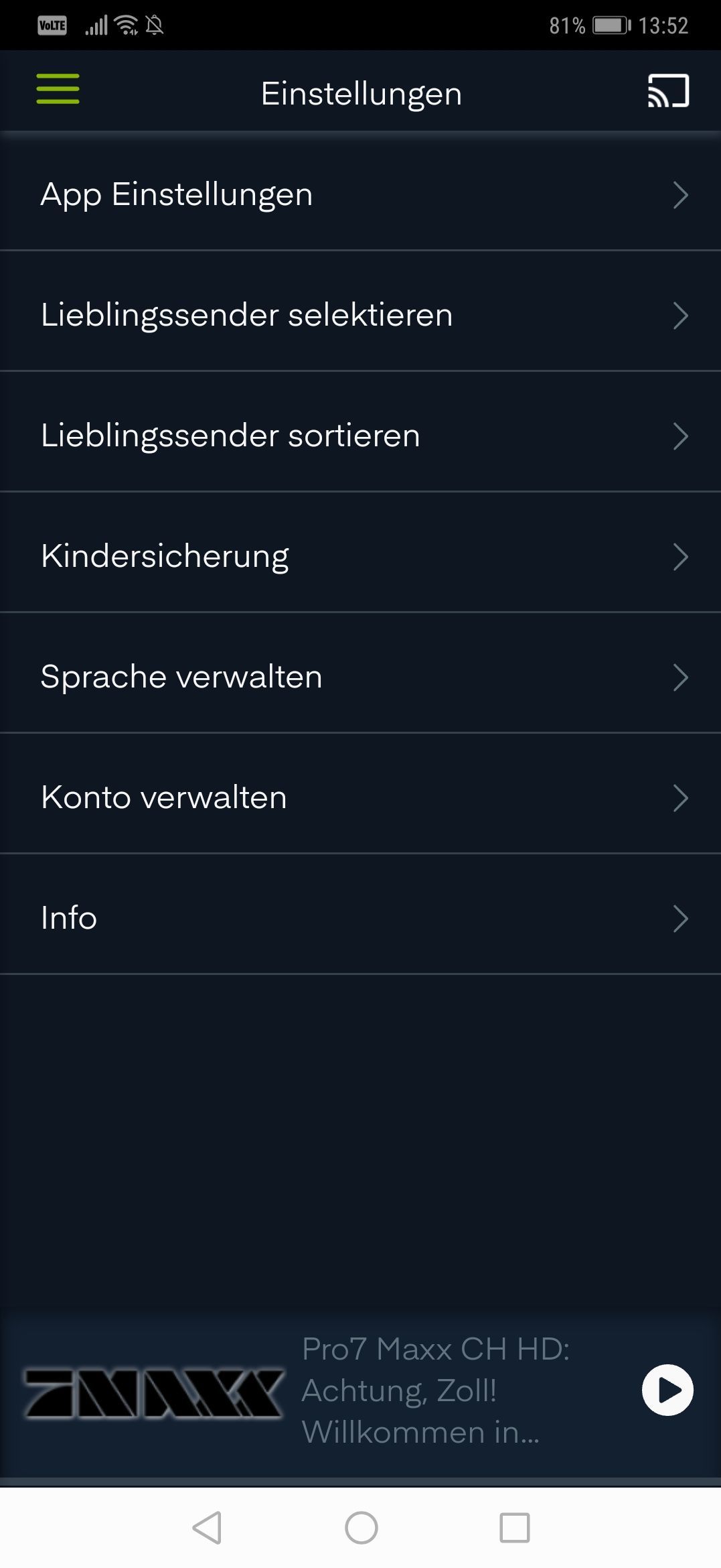 GreenTV Einstellungen
