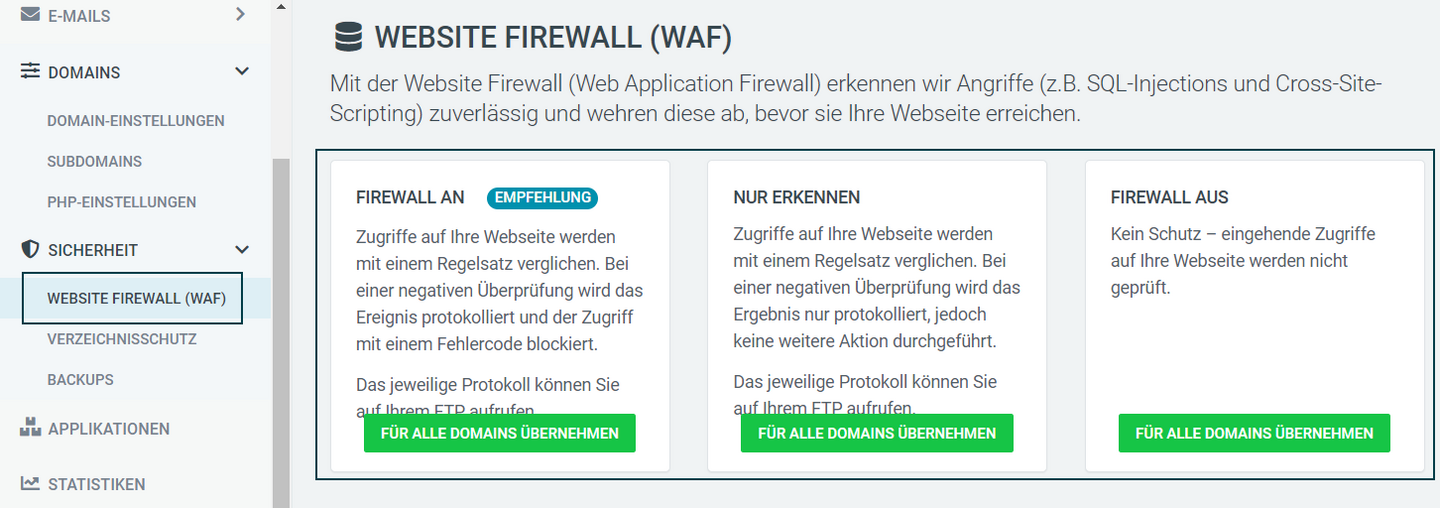 Web & Mail Control Panel - Web Application Firewall