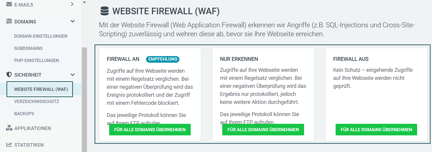 Web & Mail Control Panel - Web Application Firewall