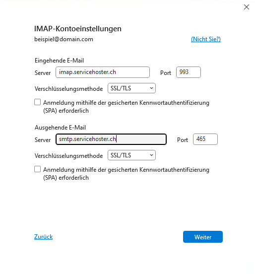 Outlook - IMAP-Kontoeinstellungen