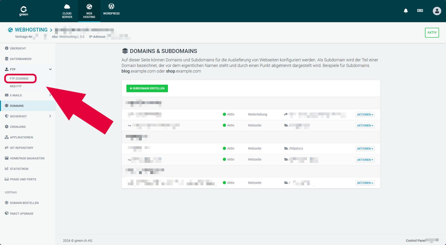 Web & Mail Control Panel - FTP - FTP-Zugänge