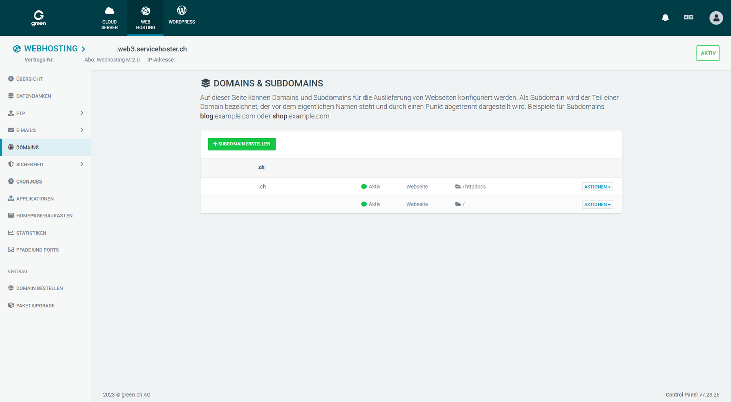 Web & Mail Control Panel - Domains
