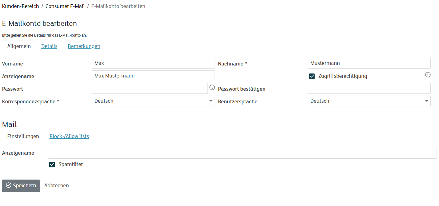 my.green.ch Kundenportal - Consumer E-Mail - E-Mail Konto bearbeiten