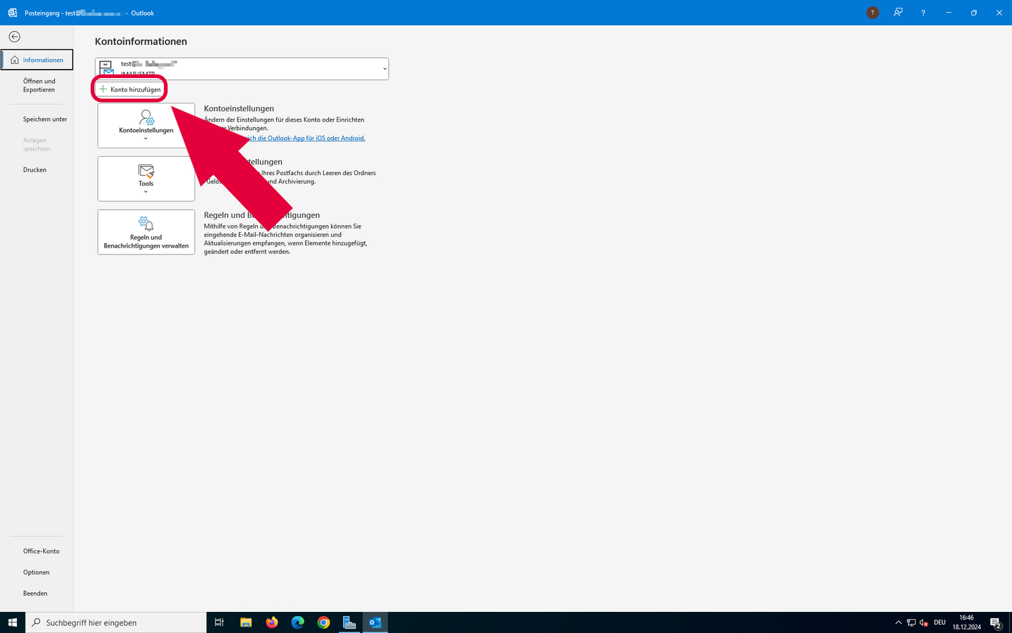 Outlook - Datei - Konto hinzufügen