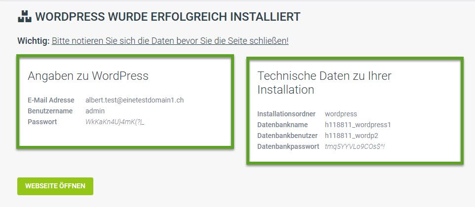 WordPress wurde erfolgreich installiert