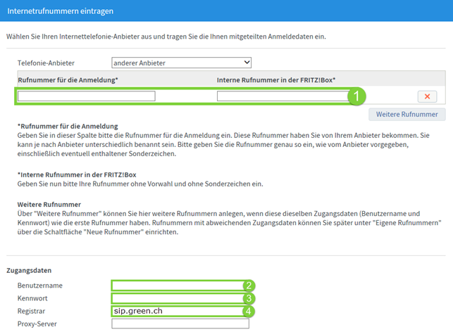 Internetrufnummern eintragen
