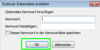Outlook-Datendatei erstellen - Optionales Kennwort