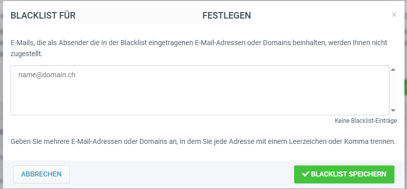 Web & Mail Control Panel - Blackliste Einträge verwalten
