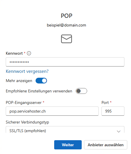 Outlook (New) - POP-Kontoeinstellungen
