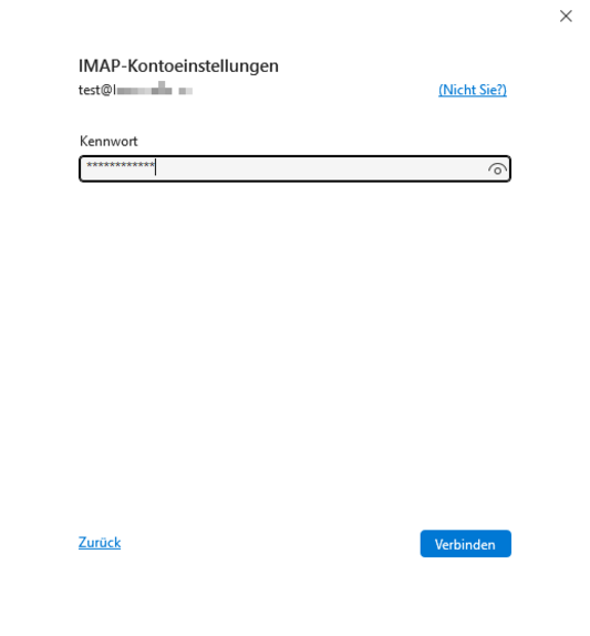 Outlook - IMAP-Konto Passwort eintragen