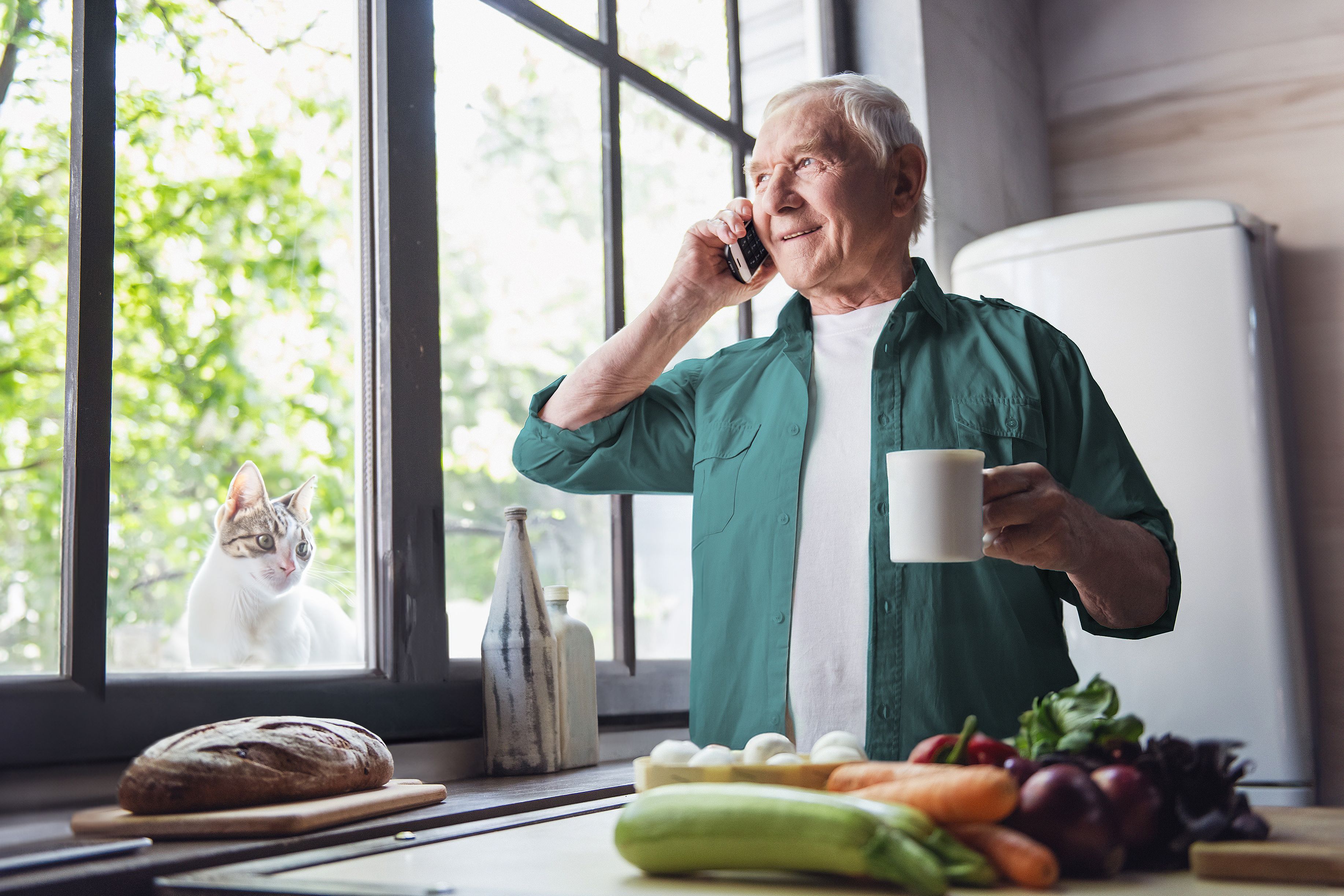 Un monsieur téléphone depuis sa ligne fixe de Green