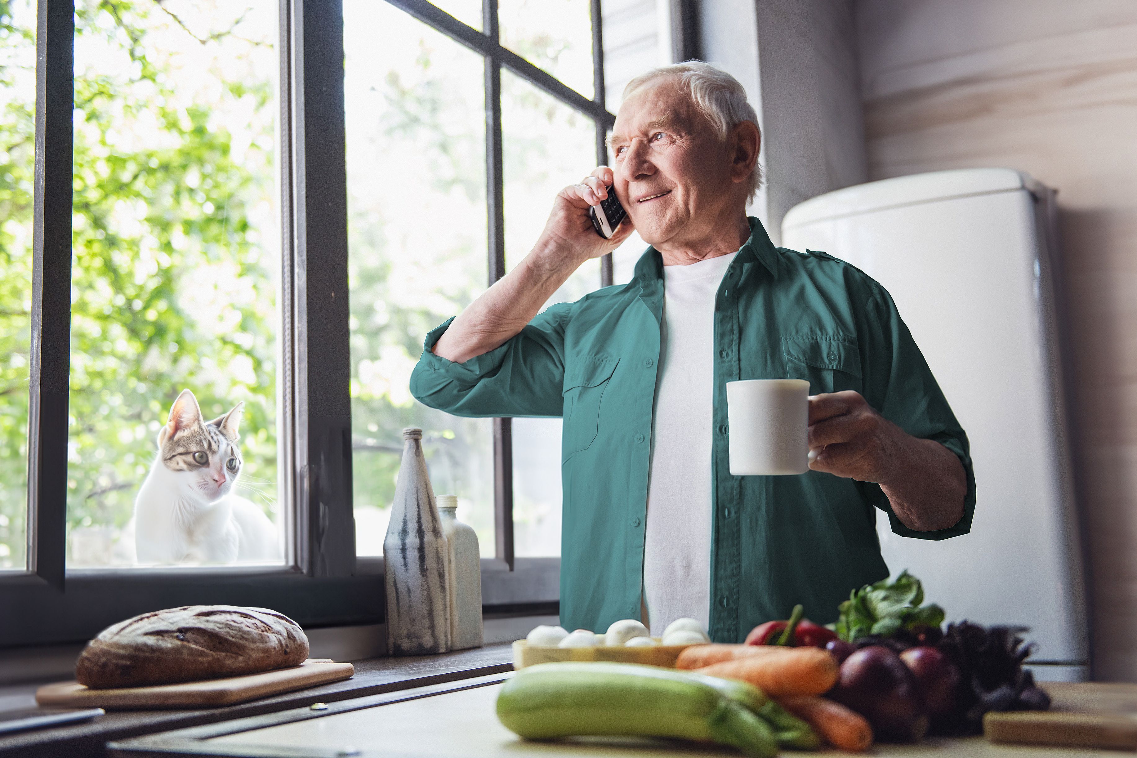 Man calls with his landline phone from Green