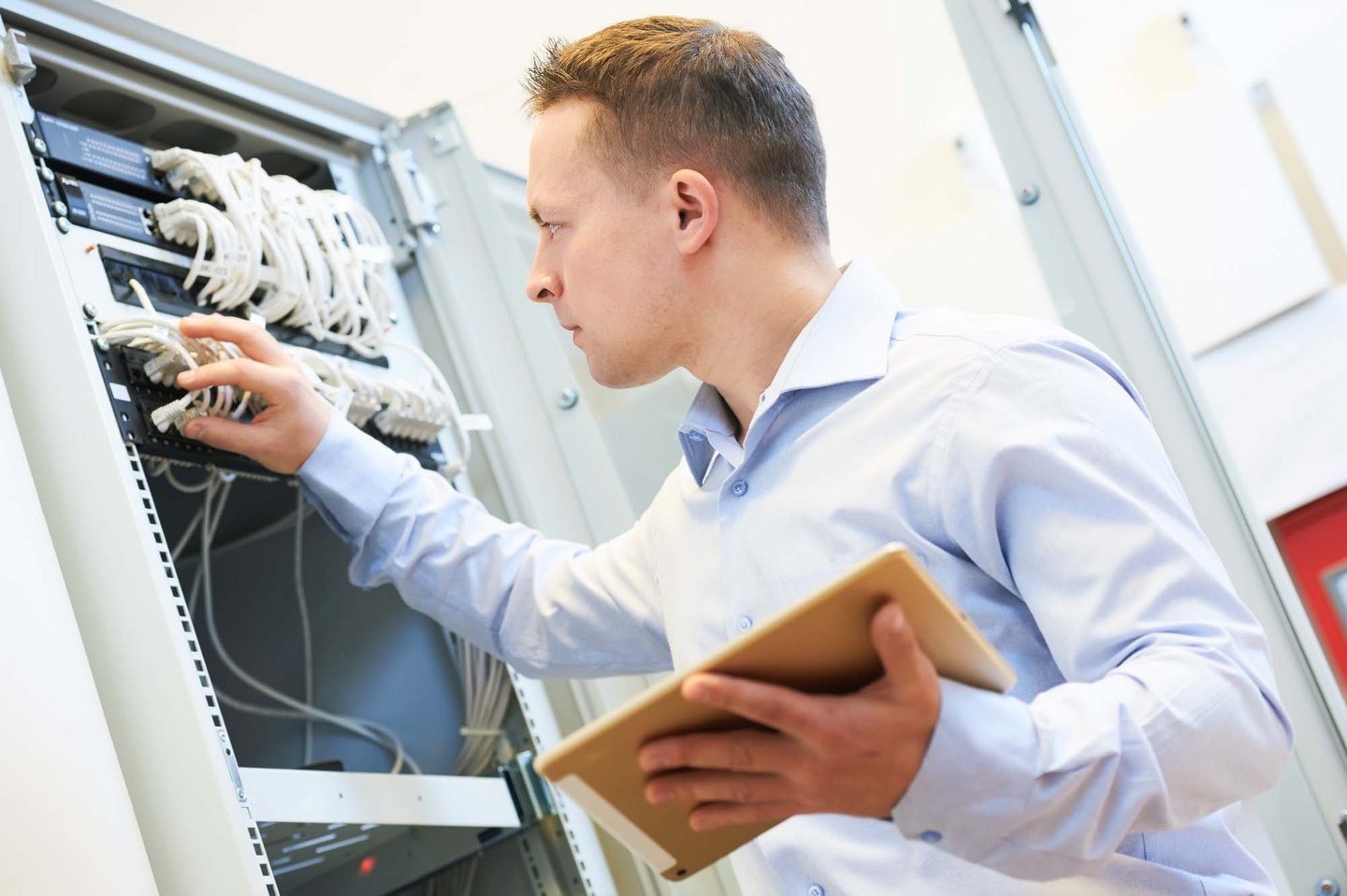 Man works on a server