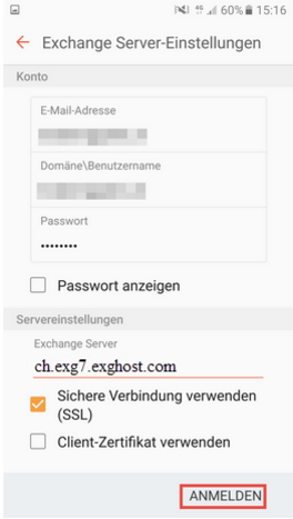 Exchange Server Einstellungen