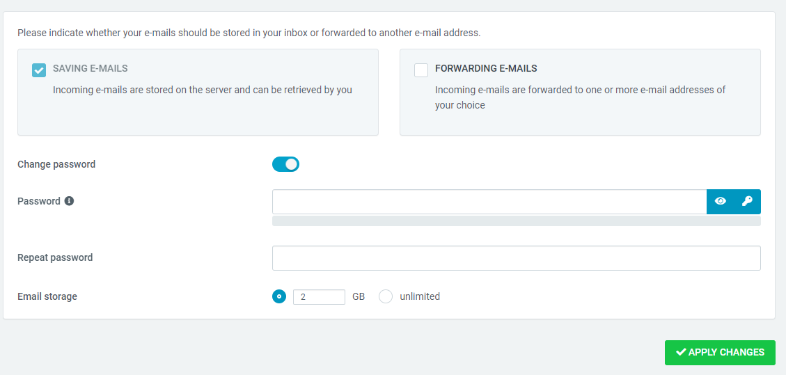 Web & Mail Control Panel - Change email password