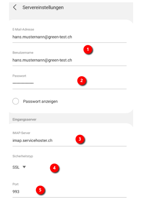 Servereinstellungen Android
