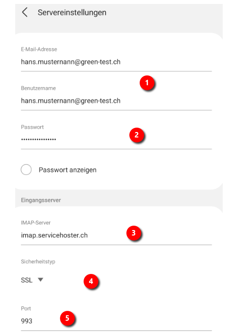 Servereinstellungen Android