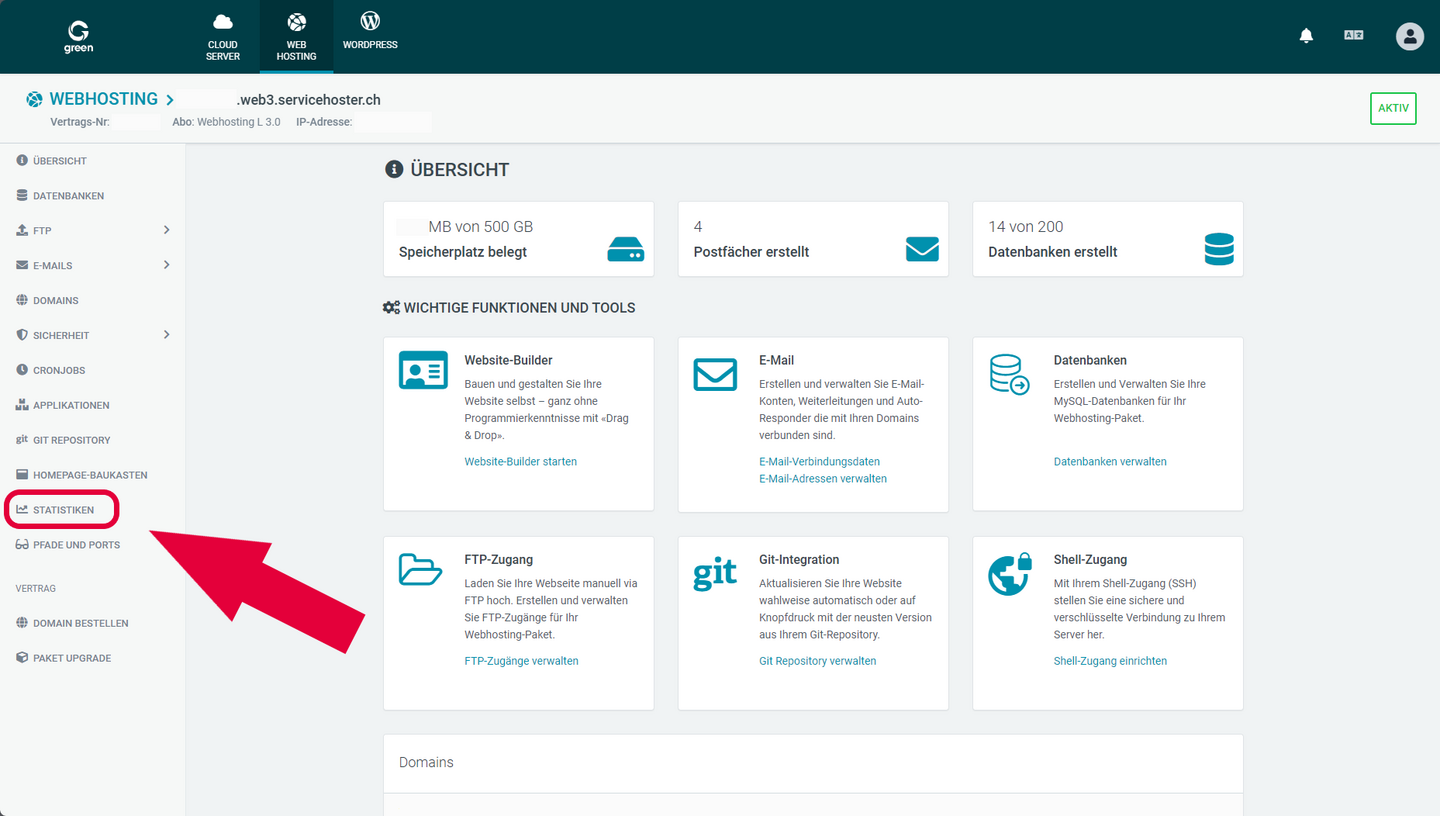 Web & Mail Control Panel - Statistik Aufrufen