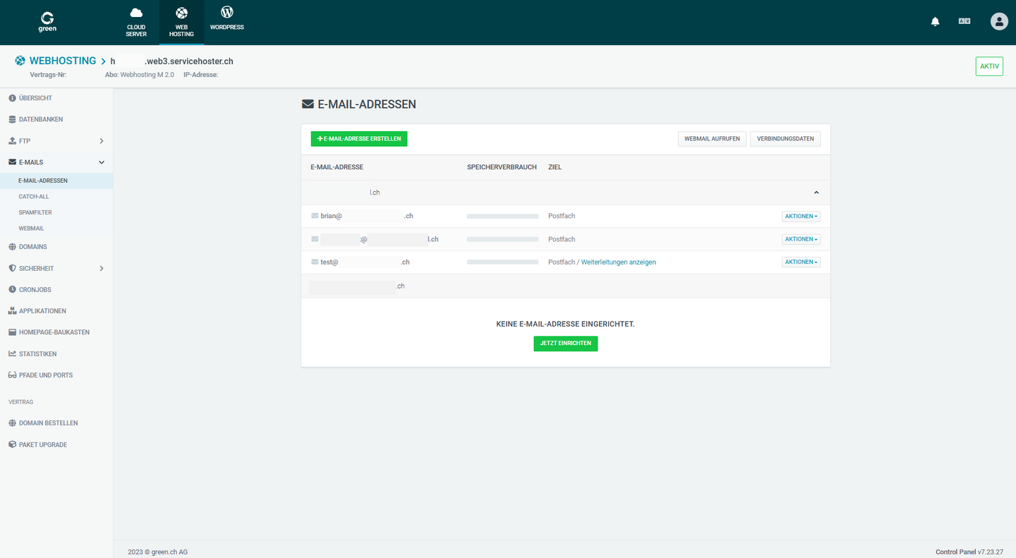 E-Mail Dashboard - Web & Mail Control Panel