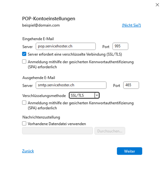 Outlook - POP-Kontoeinstellungen