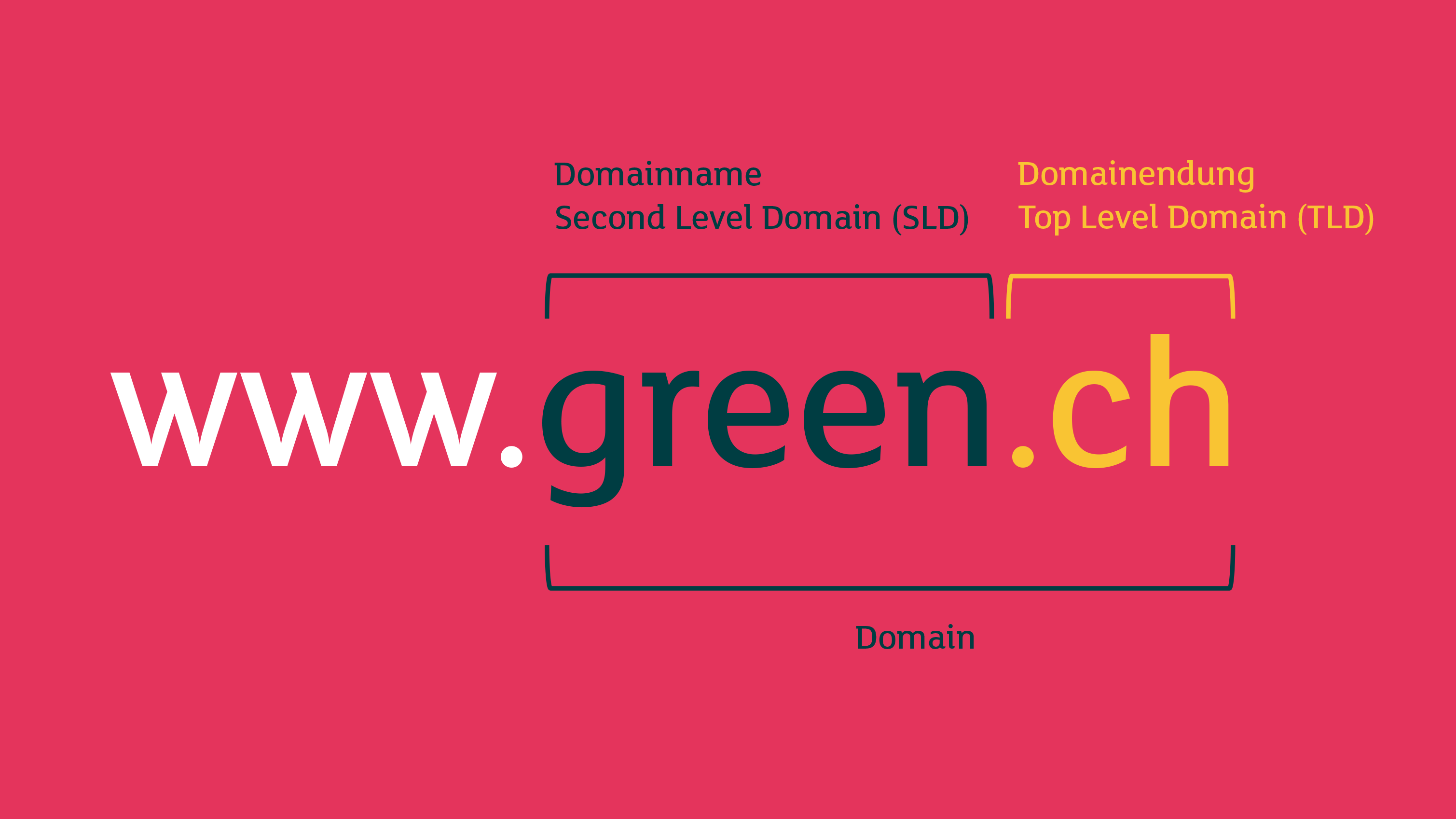 Composition of a domain with domain name and domain extension Domain name and domain extension as parts of a website address