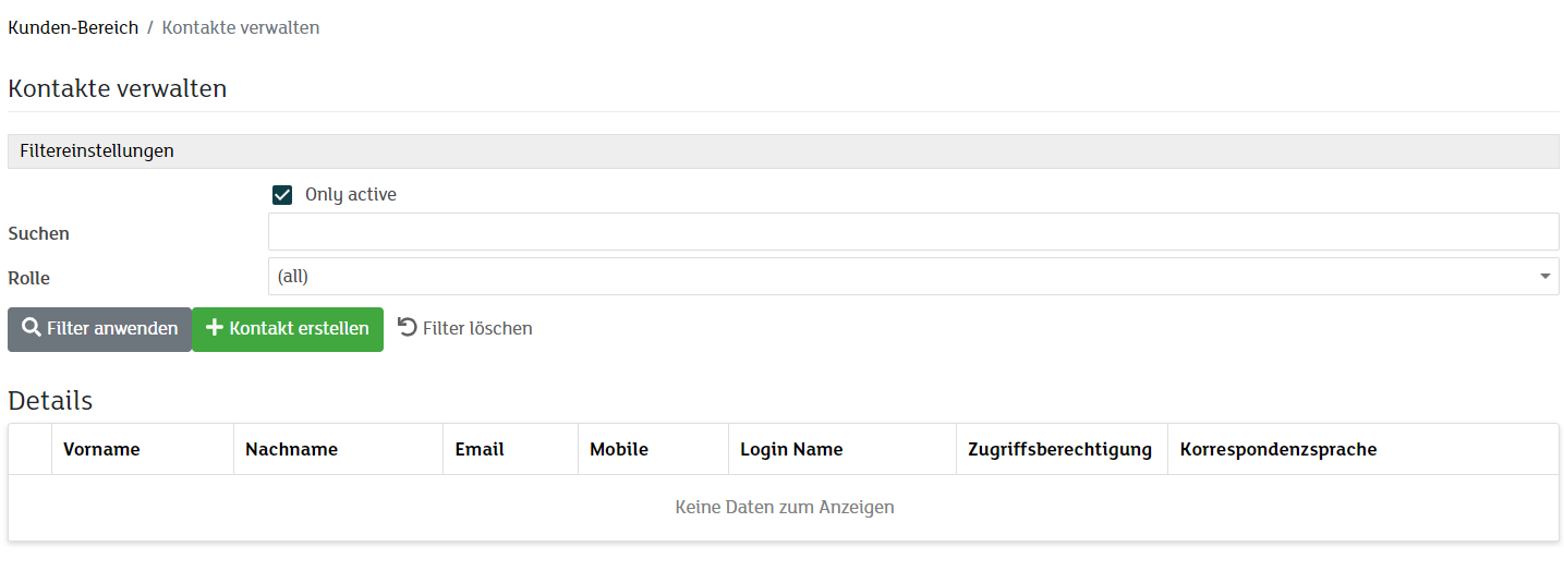 my.green.ch Kundenportal - Kontakte Verwalten