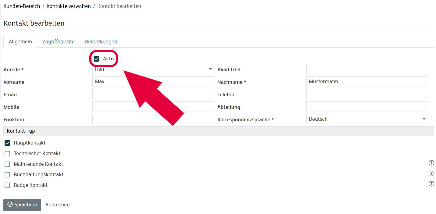 my.green.ch Kundenportal - Kontakt bearbeiten