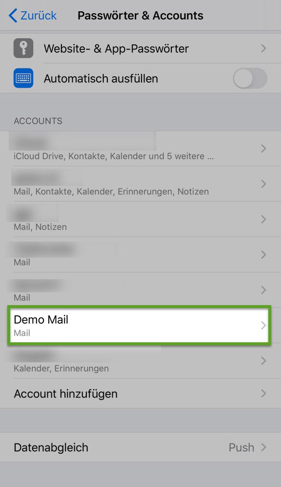 iPhone Einstellungen: Passwörter & Accounts