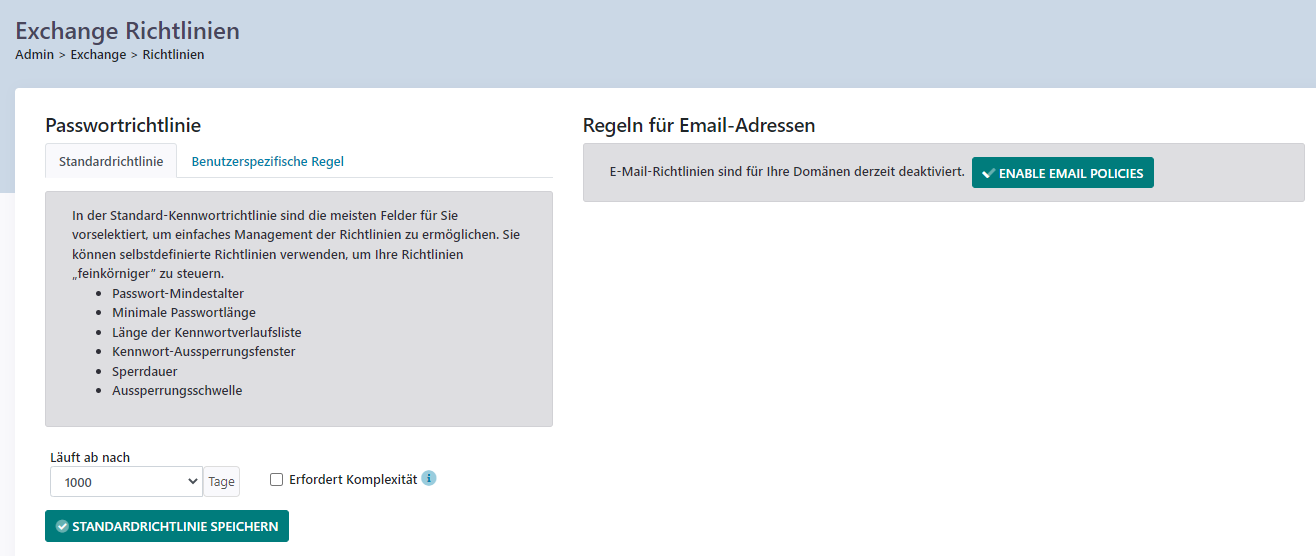 Exchange Richtlinien - Passwortrichtlinie