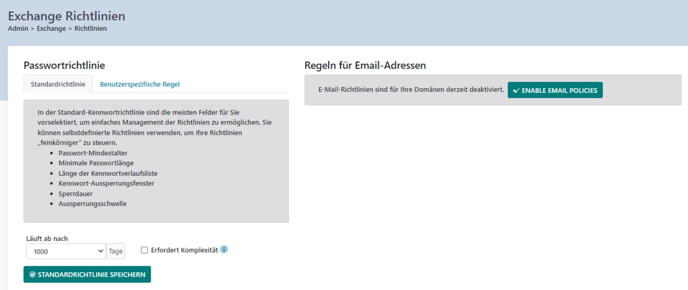Exchange Richtlinien - Passwortrichtlinie