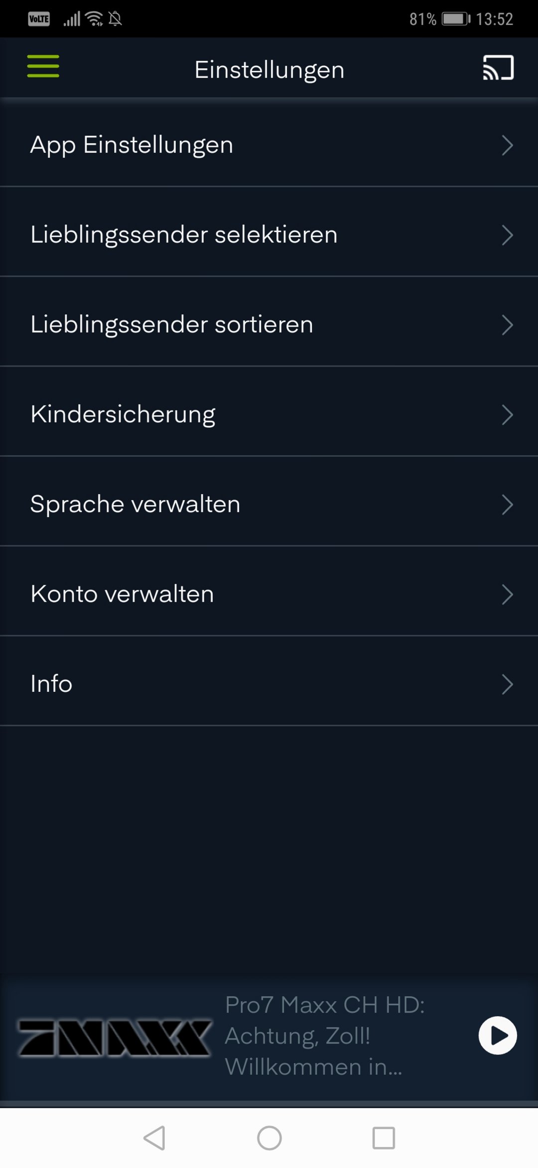 GreenTV Einstellungen